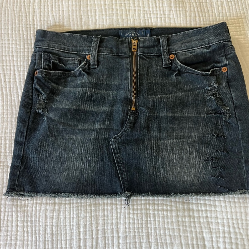 Distressed Black Denim Skirt